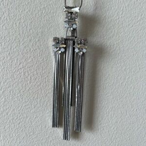 Express‎ Silver Geometric Statement Piece Necklace Crystal Accents Long Silver